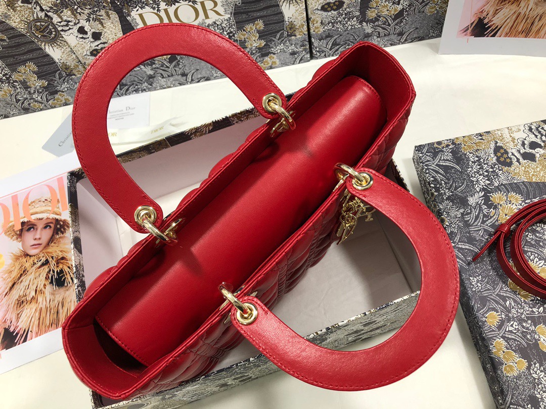 Large Lady Dior Bag Red Cannage Lambskin